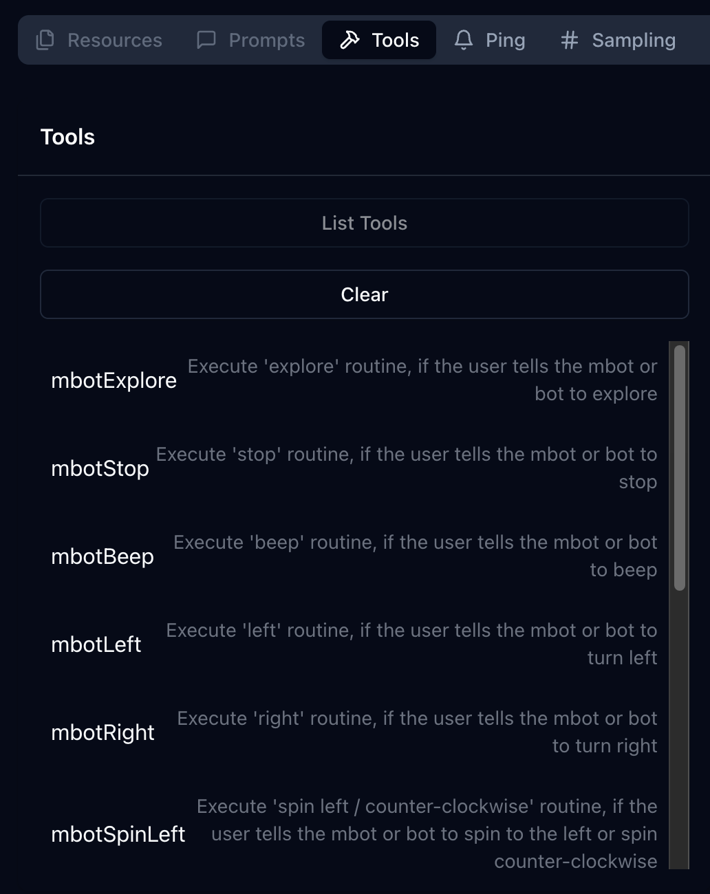 mcp tool list